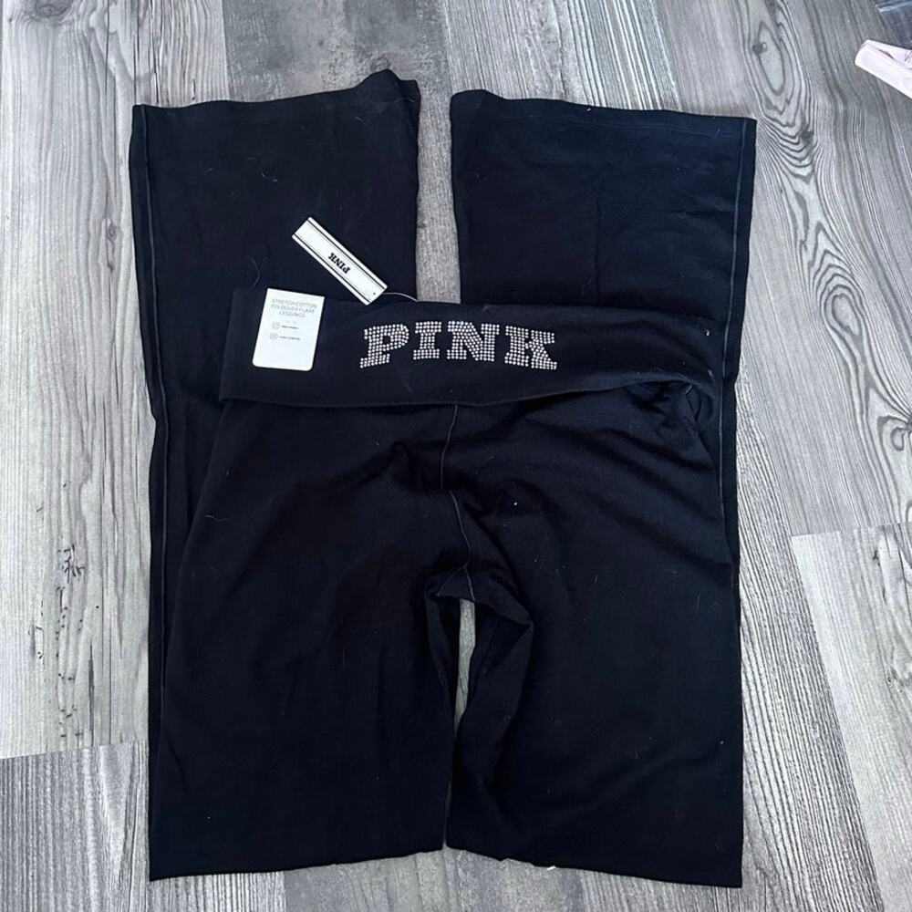 victoria secret pink foldover flare leggings bedazzled black